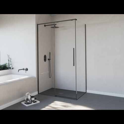 Collection S.8 98-100X200X0,8CM PAROI DE DOUCHE COULISSANTE TRANSPARENTE NOIR MAT